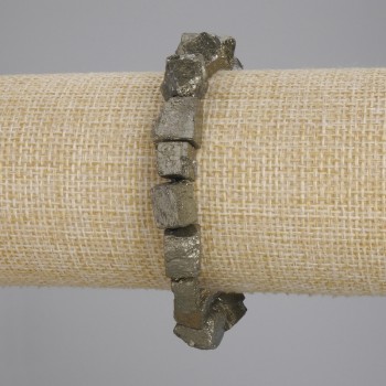 Bracelet with unprocessed pyrite stone, diameter 6-14x6-8mm +/-, length 18cm +/- stretch
