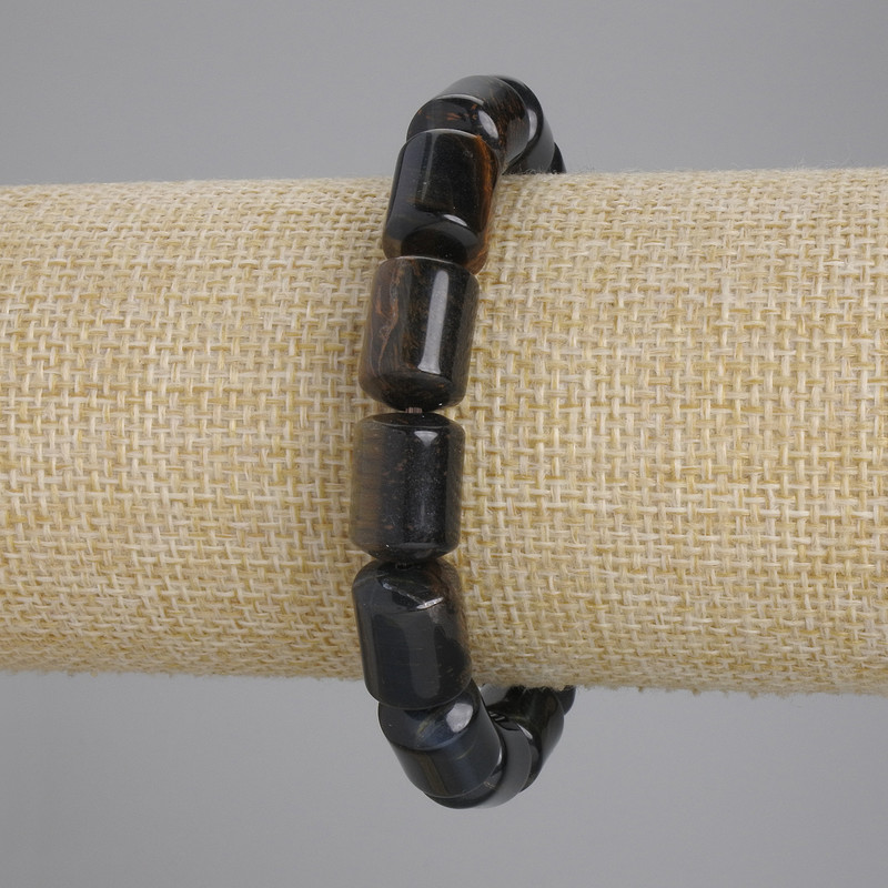Hawk’s Eye and Tiger’s Eye bracelet cylindrical beads, diameter 14x10mm ±, length 18cm ± stretch