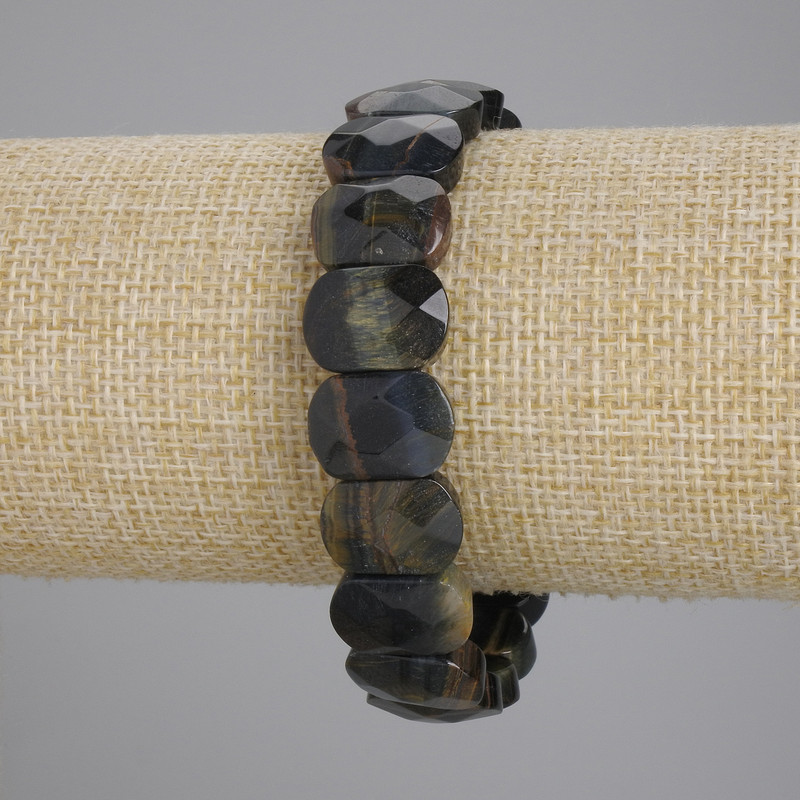 Tiger's Eye and Hawk's Eye Bracelet, faceted link, diameter 15x11mm +/-, length 18cm +/- stretch