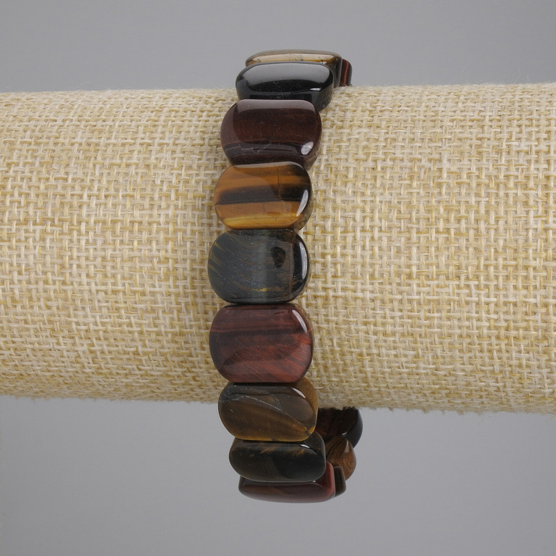 Bracelet Tiger's Eye, Bull's Eye, and Falcon's Eye faceted link, diameter 15×10-11mm +- , length 18cm +- stretch