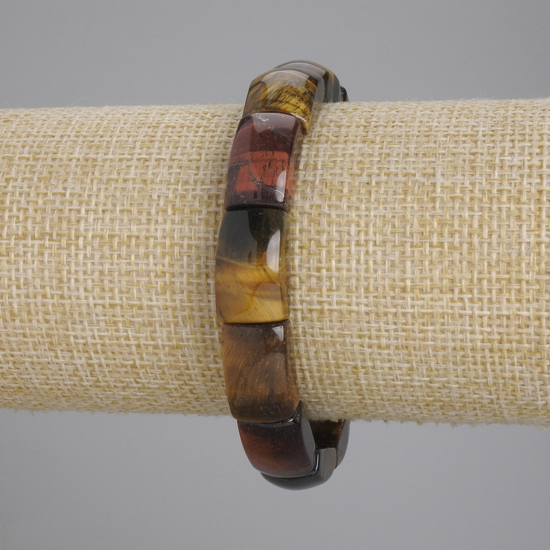 Bracelet Tiger's Eye, Bull's Eye, and Hawk's Eye smooth links, diameter 17x10mm +/-, length 18cm +/- stretch