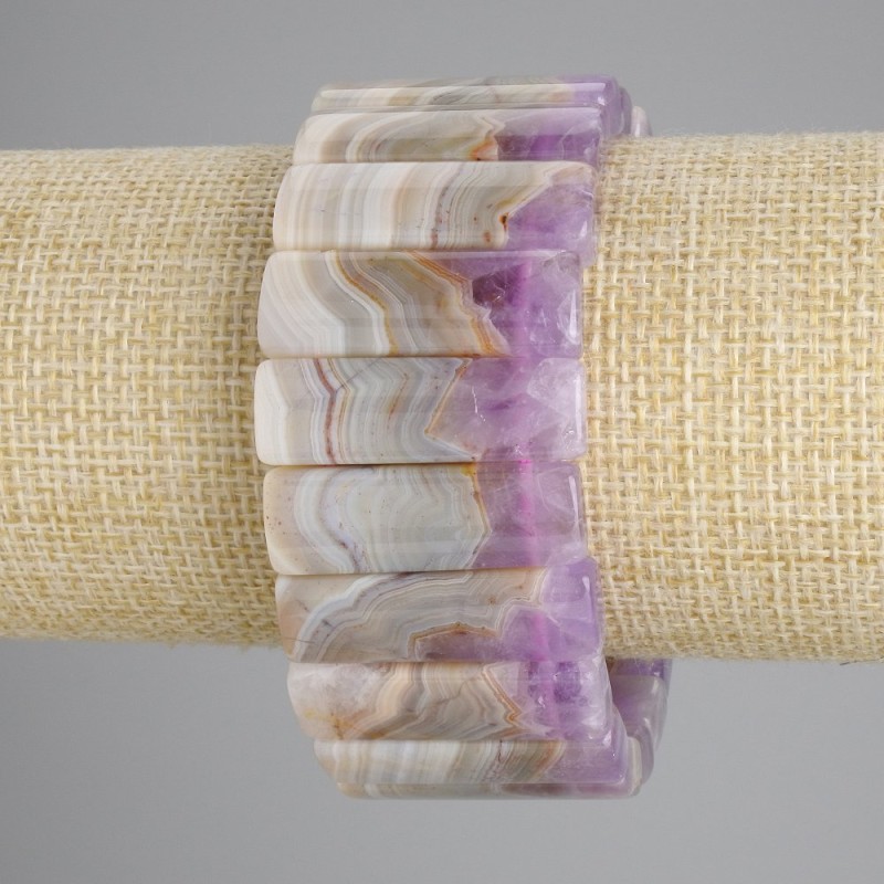 Bracelet natural stone Amethyst smooth link, diameter 32x10mm +-, length 18cm +- stretch
