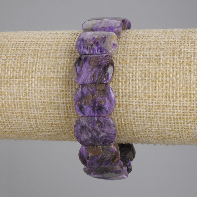 Charoite natural stone bracelet smooth links, diameter 18x13mm +/-, length 18cm +/- stretch