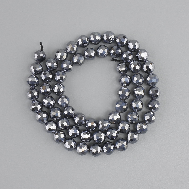 Terahertz beads, faceted round bead, diameter 6mm +/-, length 38cm +/- on a thread
