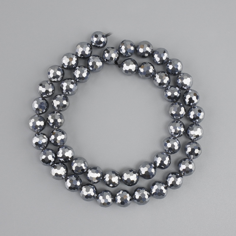 Terahertz Faceted Beads, 8 mm diameter ±, 38 cm length ± on a string