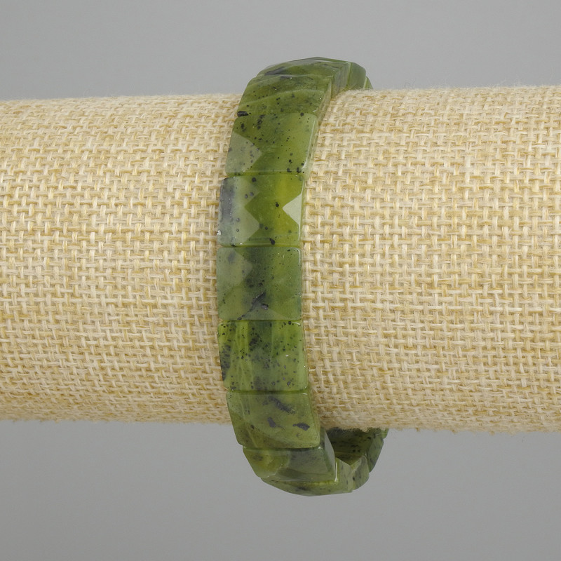 Jadeite natural stone bracelet faceted link, diameter 12x10mm +/-, length 18cm +/- stretch