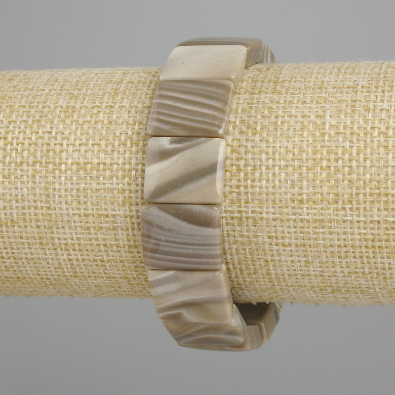Agate Botswana natural stone bracelet rectangular links, diameter 16, 5x13mm+- , length 18cm+- on stretch