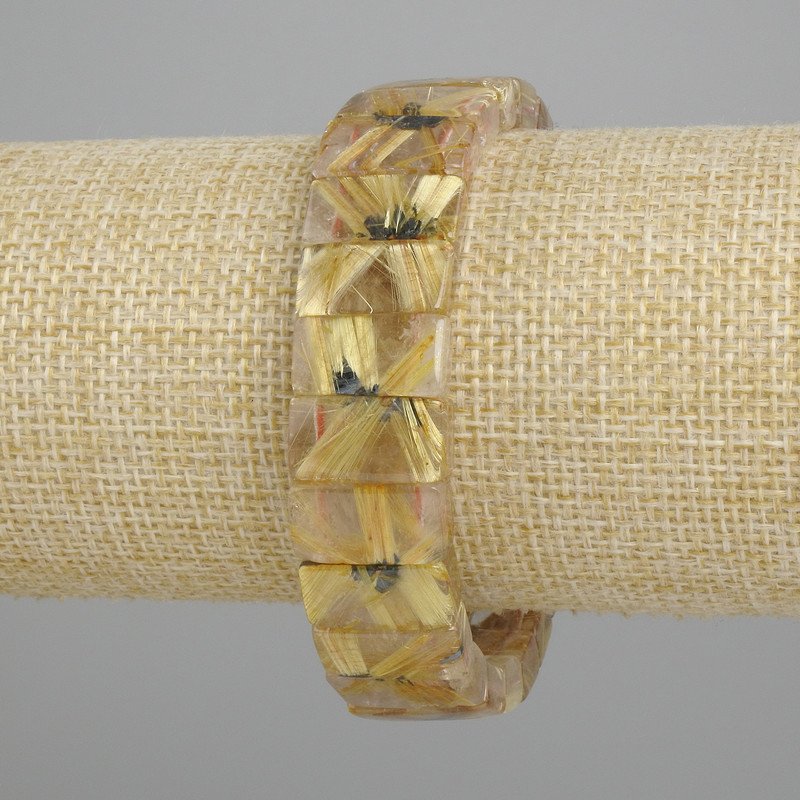 Bracelet natural stone Rutilated Quartz Hair Quartz smooth strand, diameter 17, 5-18×8-9mm +-, length 18cm +-, stretch