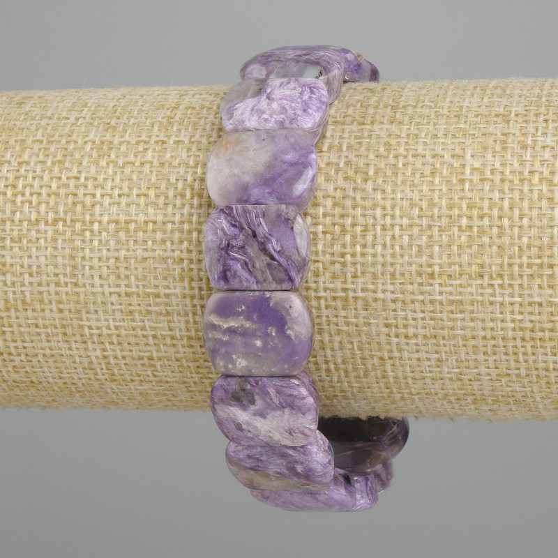 Charoite natural stone bracelet smooth link, diameter 16x12mm +/-, length 18cm +/- stretch