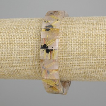 Bracelet natural stone Rutilated quartz Hair Quartz smooth oval links, diameter 12x7-8mm +/-, length 18cm +/- stretch