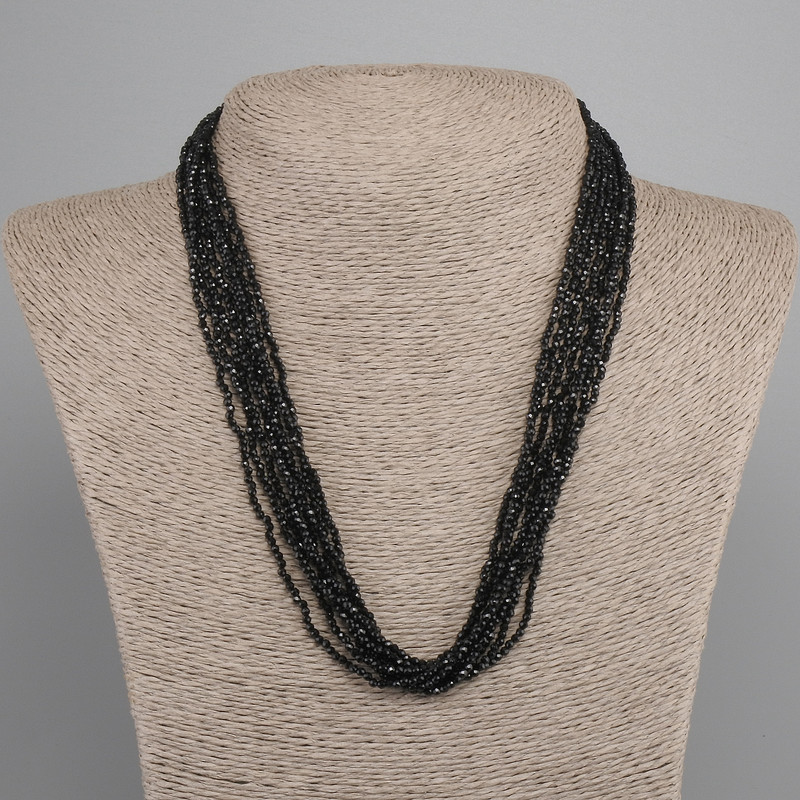 Multi-row beaded strand (8 strands) Black Agate faceted bead 2mm+-, length 49cm+- magnetic clasp