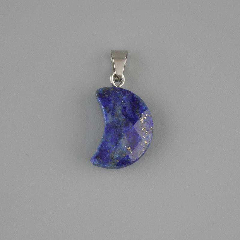 Lapis lazuli faceted pendant "Crescent" 19x12mm +-, length 25mm +-