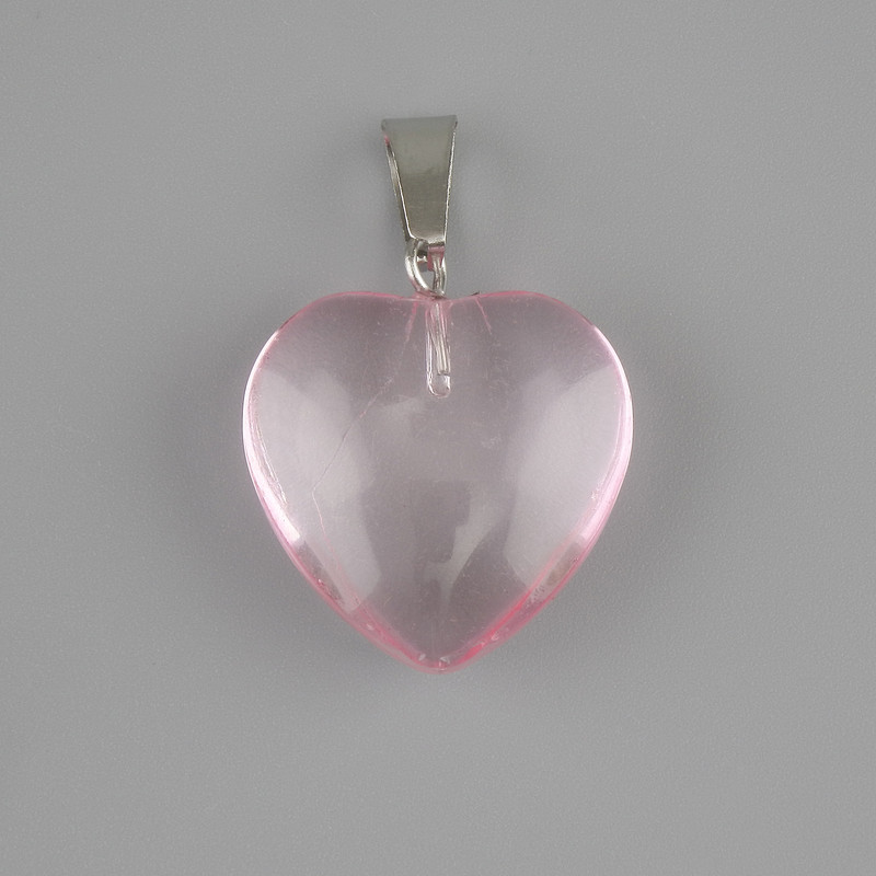 Pendant Heart Tinted Quartz 20x20mm +/-, length 30mm +/-