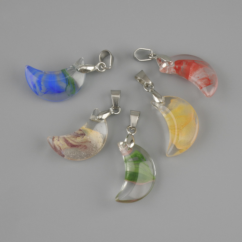 Pendant "Crescent Moon" (clear resin) 20x10x30mm ± assorted color