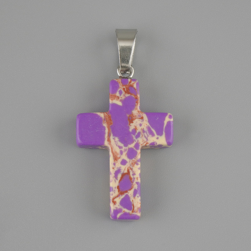 Pendant Cross Variscite purple 25x18mm +/-, length 36mm +/-