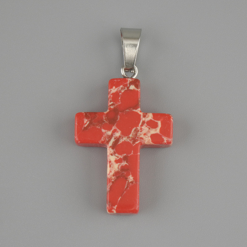 Pendant Cross Variscite red 25x18mm+-, length 36mm+-