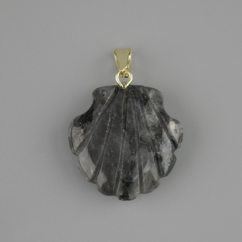 Shell pendant Larvikite 22x22xmm+- , length 30mm+-