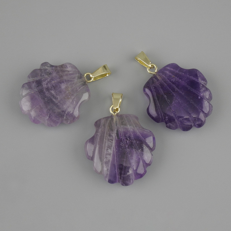 Pendant Shell Amethyst 22x22mm +- , length 30mm +-