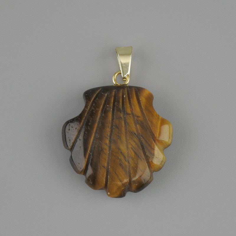 Pendant Shell Tiger's Eye 22x22xmm +/- , length 30mm +/-
