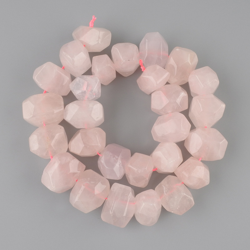 Pink quartz beads multi-faceted 12-16, 5x17-19mm +- , length 38cm +- on a thread