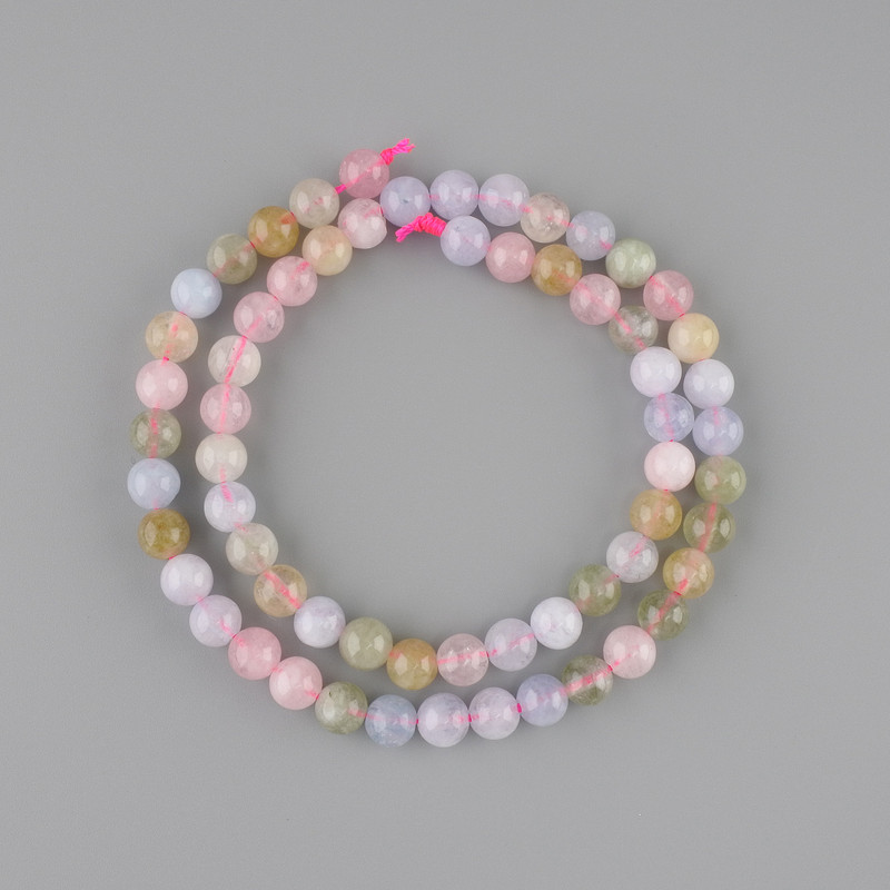 Morganite beads smooth round 6.5 mm +- , length 38 cm +- on a thread