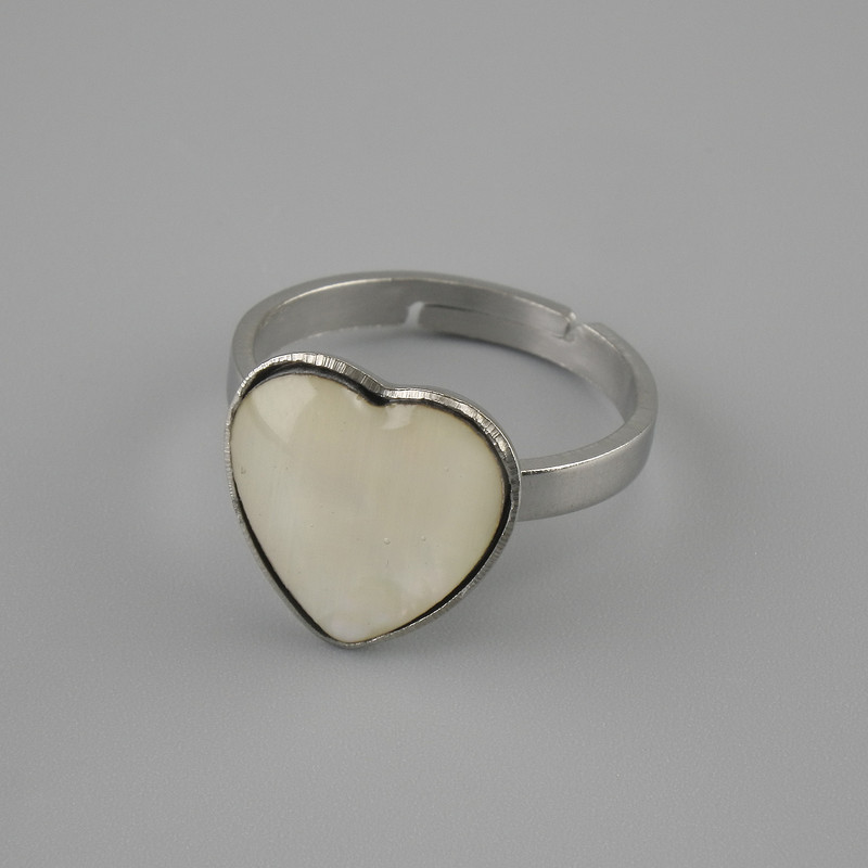 Ring Mother-of-pearl Heart 13x13mm+- without, sizes silver-colored metal