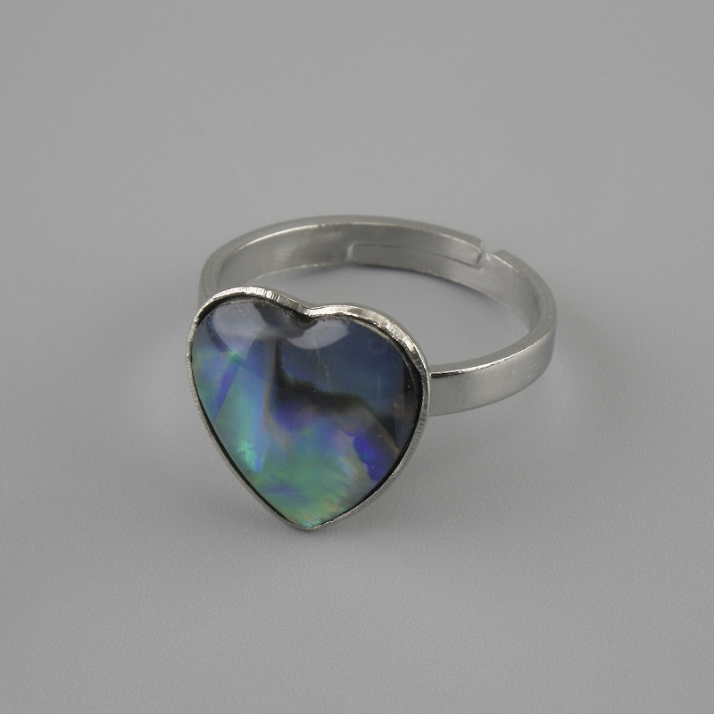 Ring Haliotis heart 13x13mm+- no, sizes silvery metal