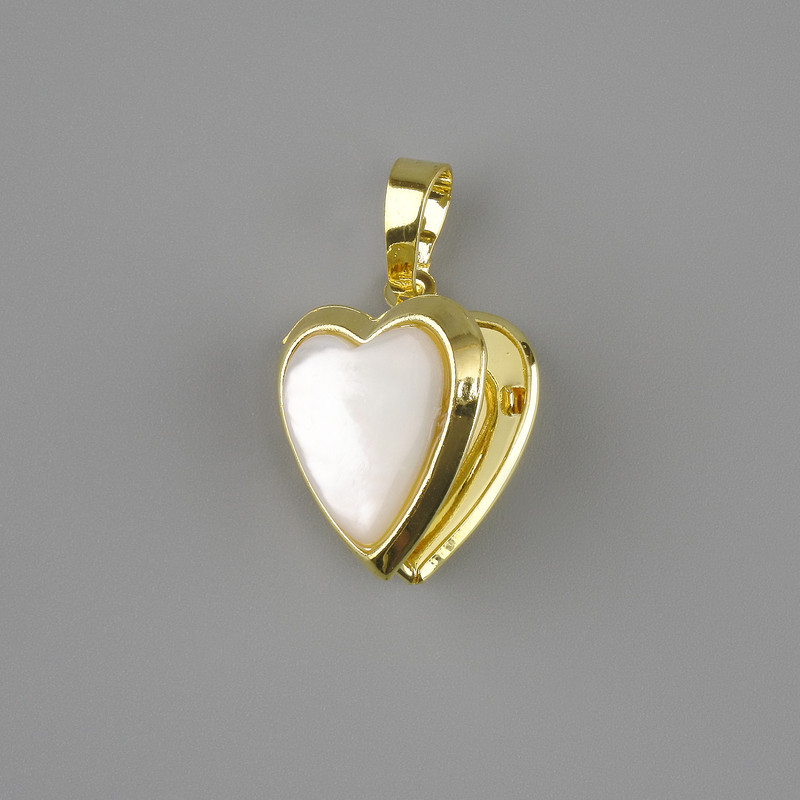 Pendant Heart for photo Mother-of-pearl, diameter 17x18mm+- , length 28mm+- gold-plated metal