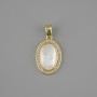 Pendant Mother-of-Pearl white rhinestones, diameter 21x13mm +/-, length 25mm +/-, gold-tone metal