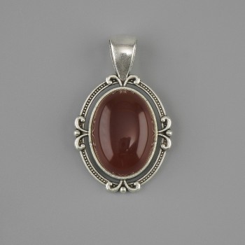 Carnelian Pendant 34×21 mm ± silver-toned metal