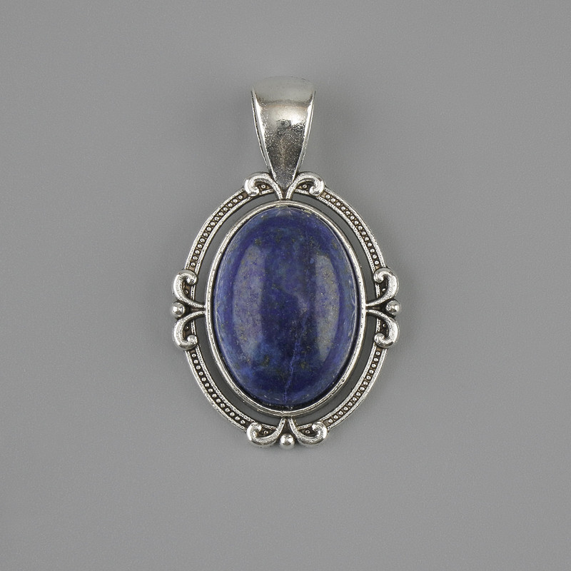 Lapis Lazuli pendant 34x21mm ± silver-colored metal