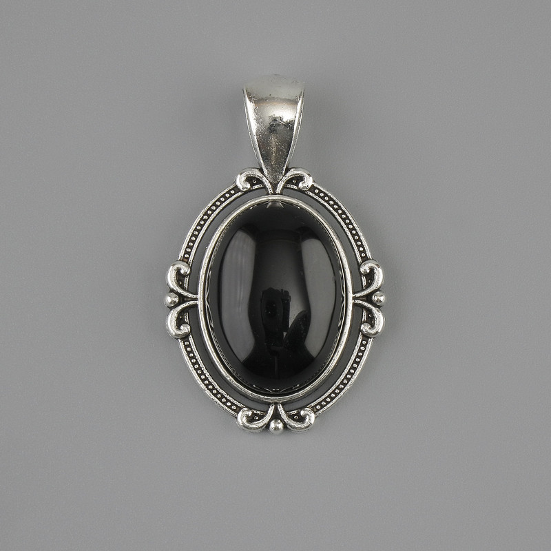 Black Agate pendant 34x21mm+- silver-colored metal