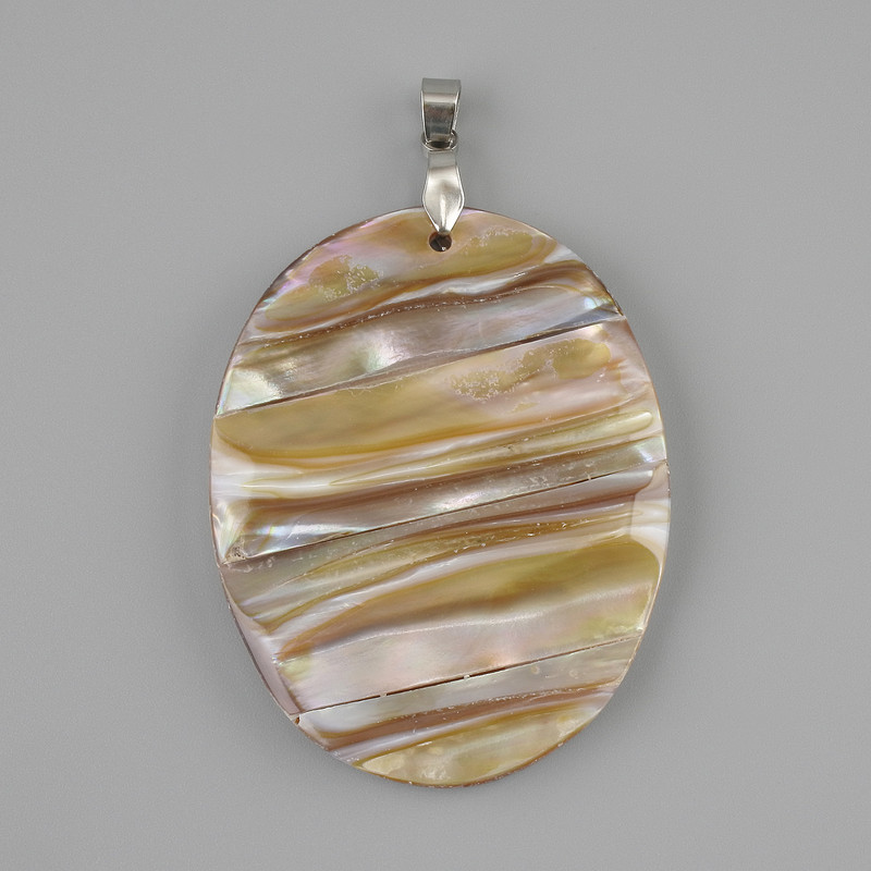 Pendant natural mother-of-pearl, diameter 53x41mm ±, length 68mm ±, silvery metal
