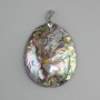 Pendant double-sided, voluminous Abalone Shell (Haliotıs), diameter 56×43mm ±, length 68mm ±, silver-toned metal