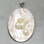 Natural mother-of-pearl pendant with baroque pearls oval, diameter 60×46mm +/-, length 72mm +/- silver-tone metal