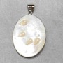 Pendant natural mother-of-pearl with baroque pearls oval, diameter 44x35mm+- , length 57mm+- silver-toned metal