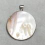 Pendant natural mother-of-pearl with baroque pearls, diameter 50mm+- , length 60mm+- silver-toned metal