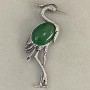 Brooch-pendant Heron Chrysoprase 80x28mm ± silver-toned metal
