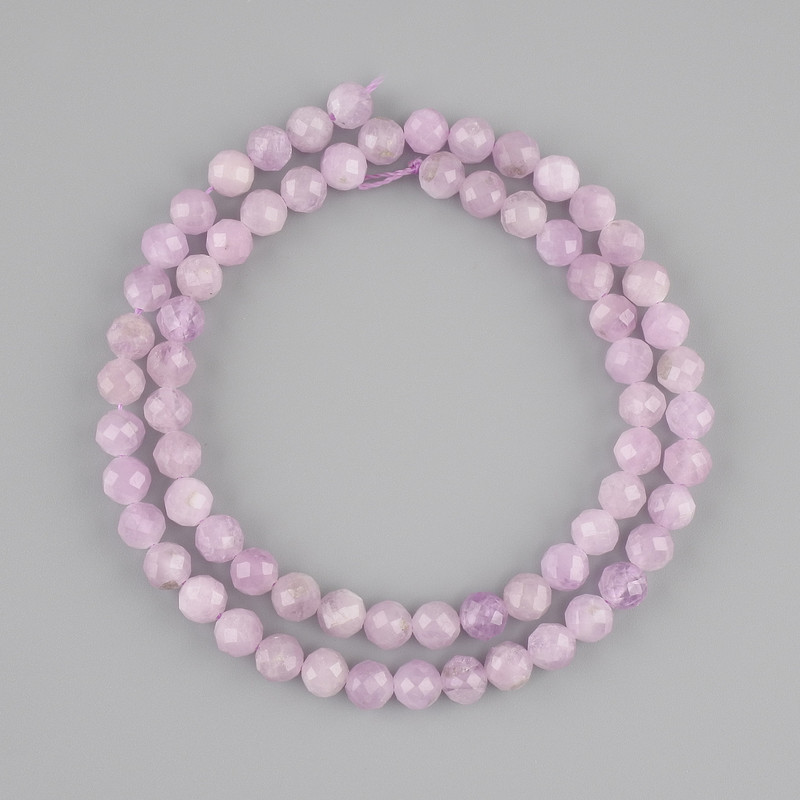 Kunzite tumbled bead, faceted round bead, diameter 6mm±, length 38cm± on a thread