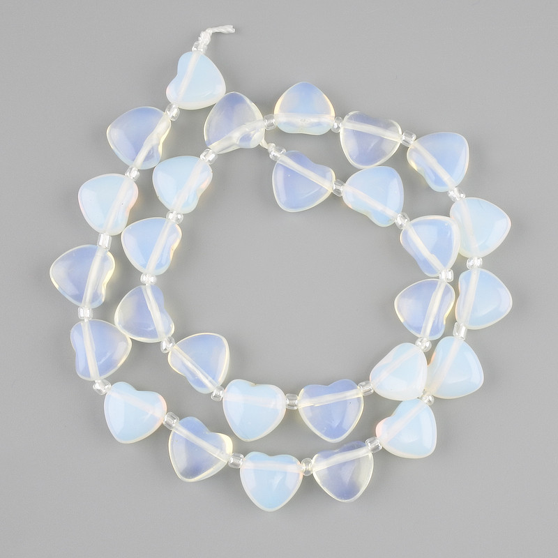 Beads Moonstone, Opalite heart, diameter 12x11-11, 5mm+- seed beads 3mm+-, length 39cm+- on a thread