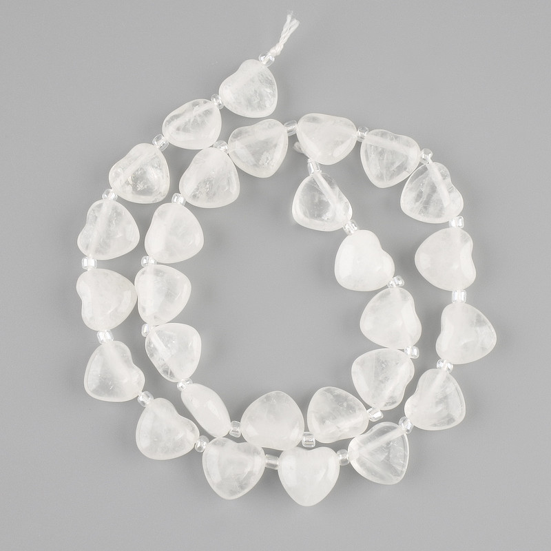Beads Rock crystal heart, diameter 12x11-11, 5mm+- seed beads 3mm+-, length 38cm+- on a thread