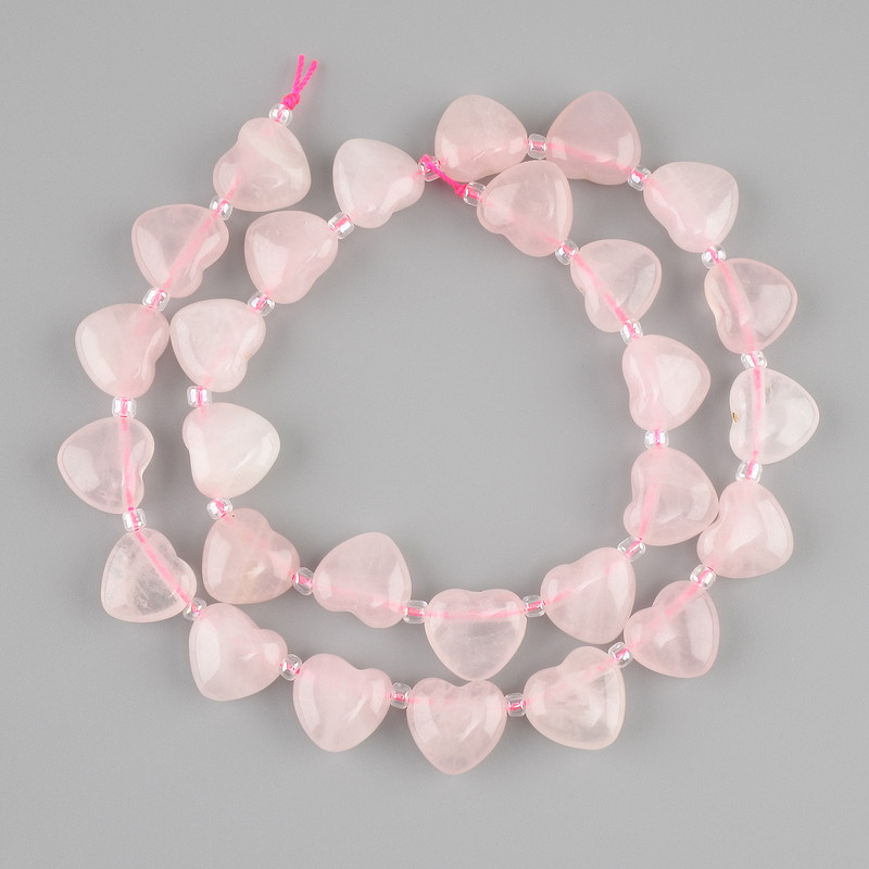 Pink Quartz Heart Beads, 12x11-11 mm, 5mm± seed beads 3mm±, string length 39cm±