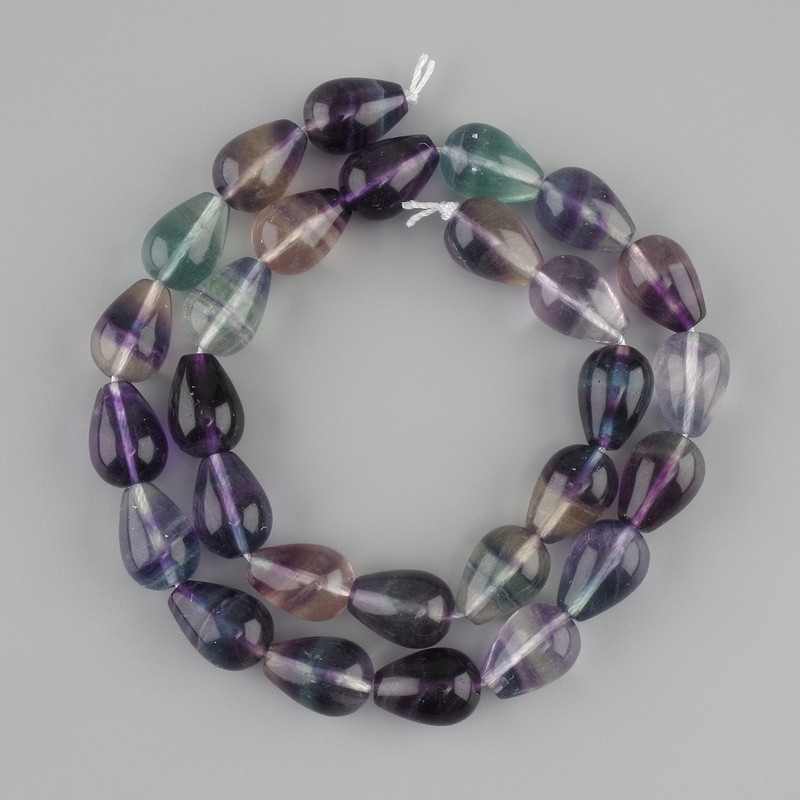 Fluorite beads teardrop, diameter 14x10mm +-, length 39cm +- on a string