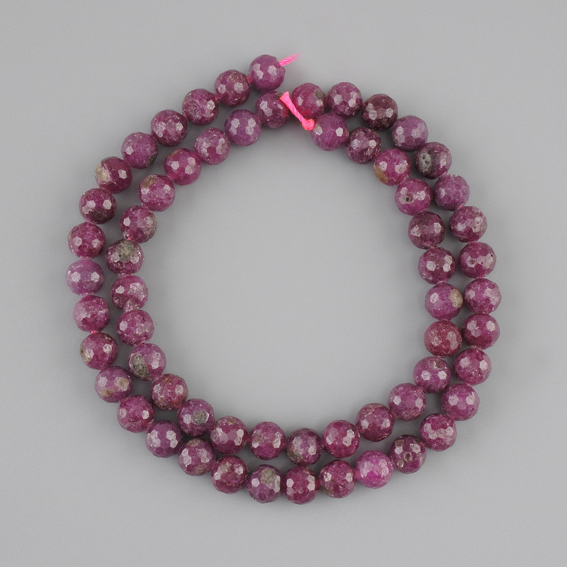 Ruby beads faceted round bead, diameter 6mm ±, length 38cm ± on a thread