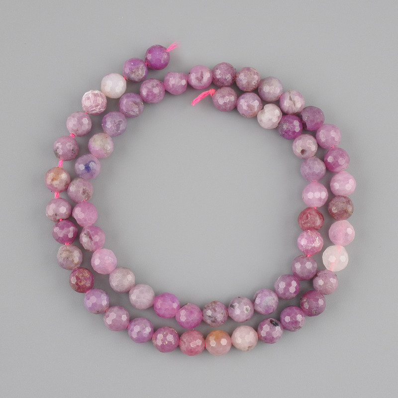Ruby beads faceted round bead, diameter 6 mm ±, length 38 cm ± on a string