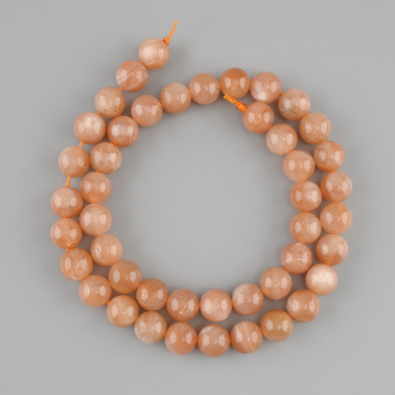 Beads Sunstone Selenite smooth round bead, diameter 8mm ±, length 39cm ± on a thread