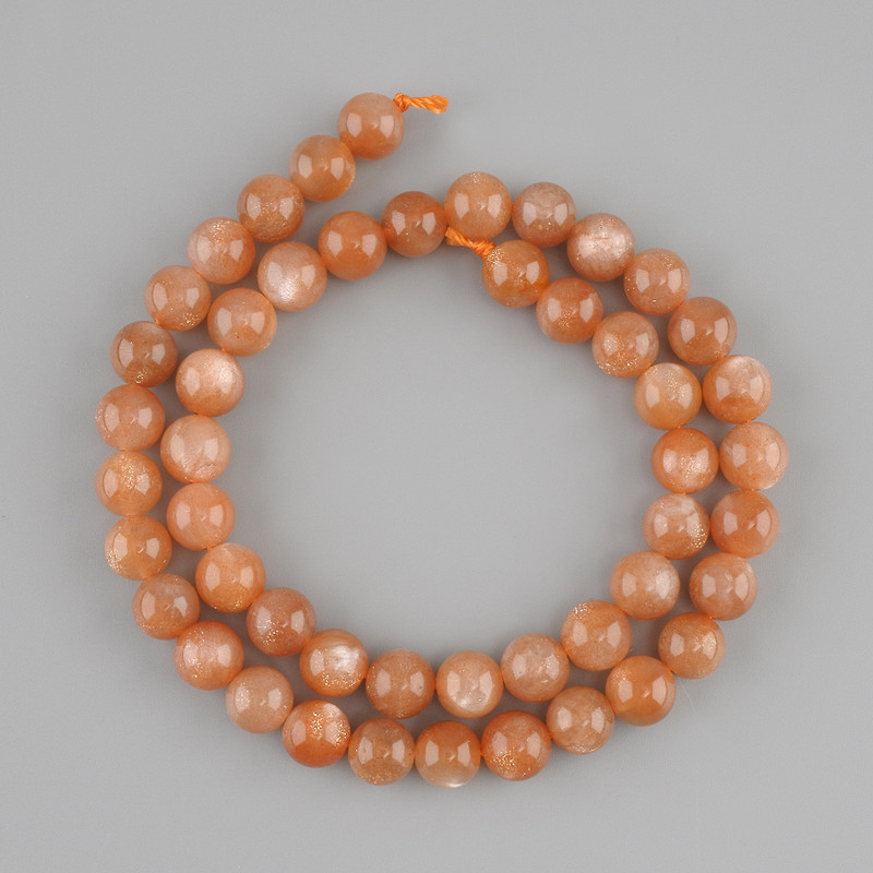 Beads Sunstone Selenite smooth round bead, diameter 8.5 mm ±, length 37 cm ± on a thread