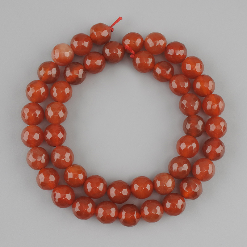 Carnelian beads faceted round bead, diameter 10mm ±, length 42cm ± on a string
