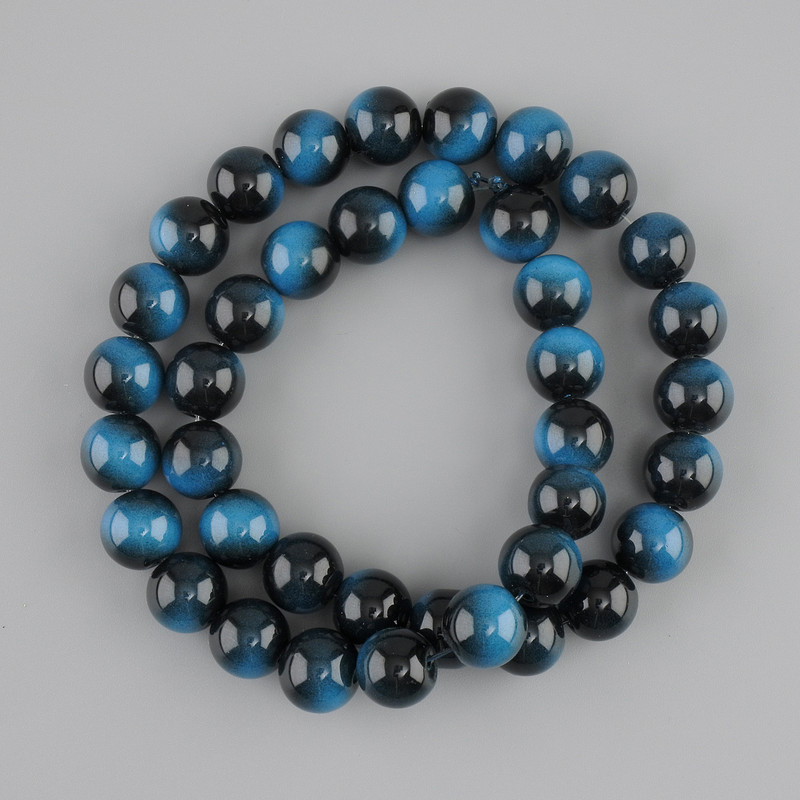 Lapis-blue Tiger’s Eye beads (artificial) smooth round bead, diameter 10mm ±, length 38cm ± on fishing line
