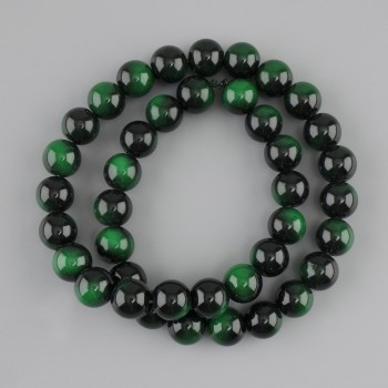 Beads Green Tiger's Eye (single) smooth round bead, diameter 10mm +-, length 37cm +- on a string